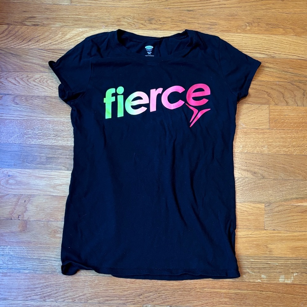 Old Navy Girl’s Black Tee with Multicolor 'Fierce' Design